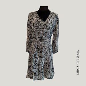 White House Black Market | Godet Dress | Black & White | Size 12